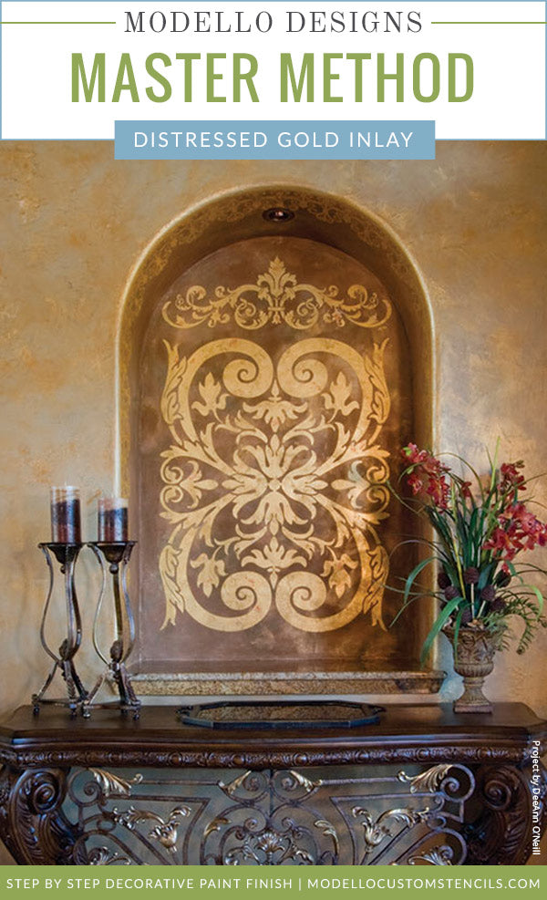 Professional Decorative Painting Tutorial: Inlaid Distressed Gilded Gold Wall Stencils