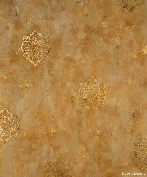 Professional Decorative Painting Tutorial: Inlaid Distressed Gilded Gold Wall Stencils