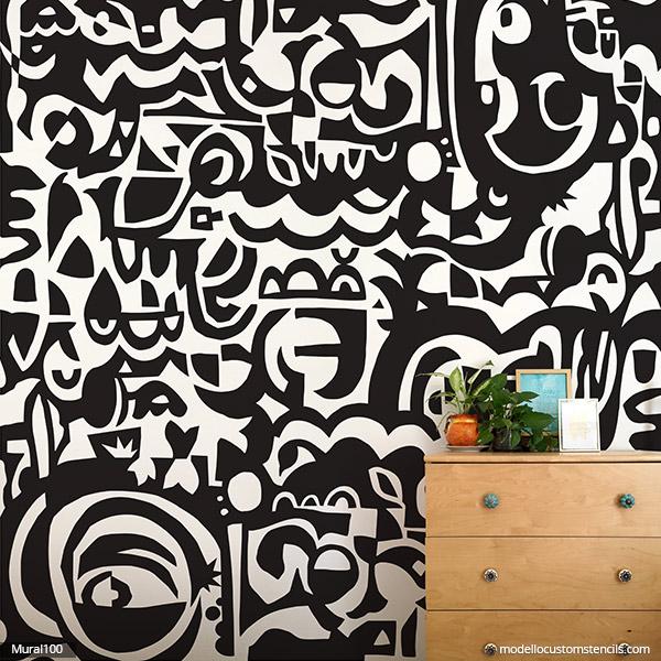 Abstract Wall Mural Stencils for Painting DIY Wall Art Feature Wall