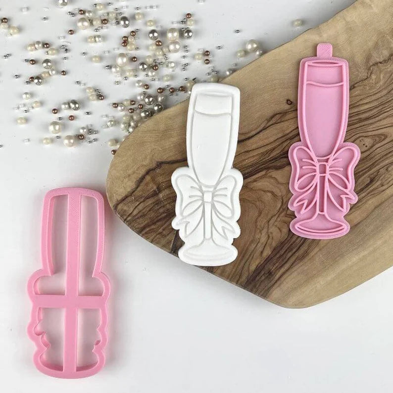 "CHAMPAGNE GLASS WITH BOW" Lissie Lou Cutter & Stamp