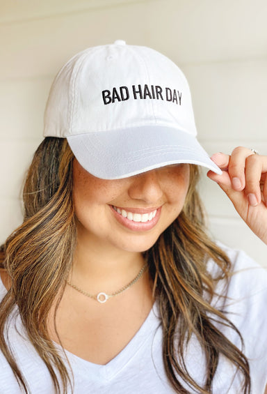 Friday + Saturday, Bad Hair Day Baseball Cap, White hate with black embroidered lettering