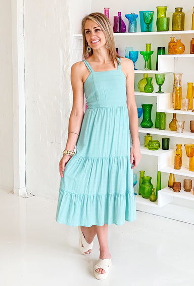 Brunch Bound Midi Dress, tiered mint dress