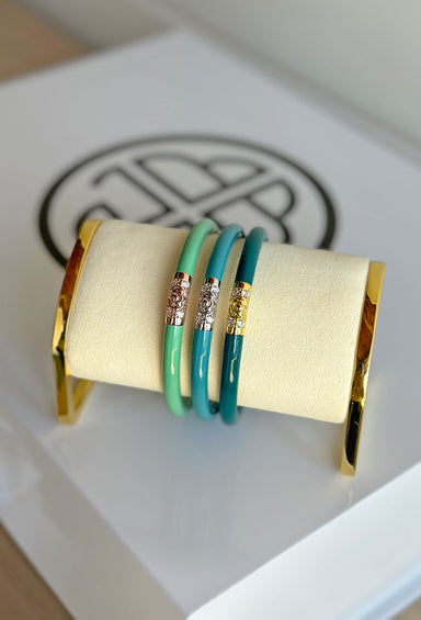 BUDHAGIRL Three Kings All Weather Bangles in Fjord, Set of three angels in three shade of green.