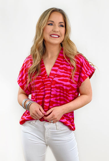 Concrete Jungle Zebra Blouse, pink and red silk zebra blouse