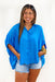 Ella Button Up Top in Azure, oversized blue button up top 