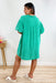European Summer Dress, Green lightweight gauze dress with puff sleeves, this dress has a chic collared neck line, button down detail, and two front pockets.