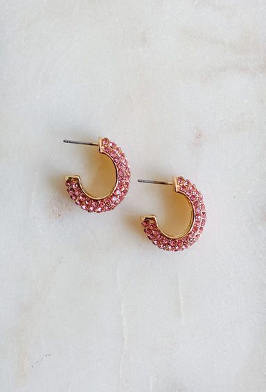 Gracie Pave Crystal Hoop Earrings in Pink, pink pave hoop earrings