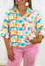 Malibu Moments Button Up Top, button up top with different patterns covering the shirt