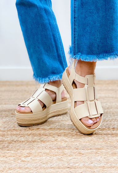 Mclean Espadrille Platform Sandals, beige strapped sandal with platform 