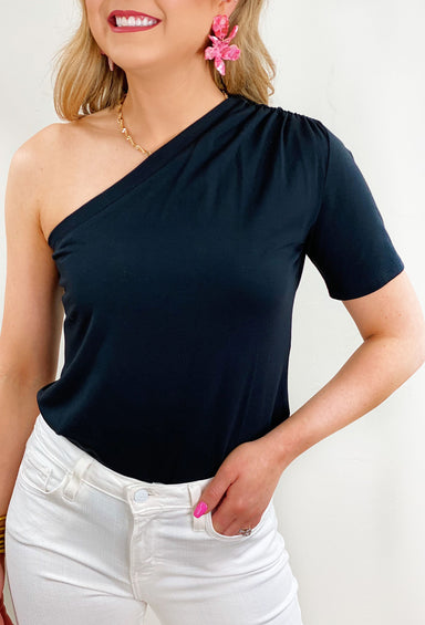 Night On The Town Top, black one shoulder top 