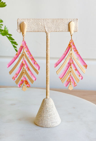 One More Chance Earrings, drop earrings, pink and gold