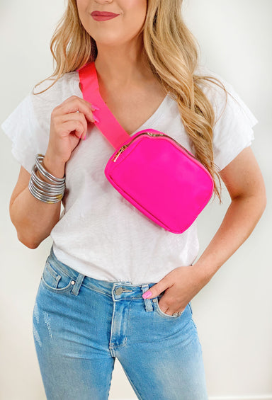 Audrey Belt Bag in Neon Pink, pink belt bag