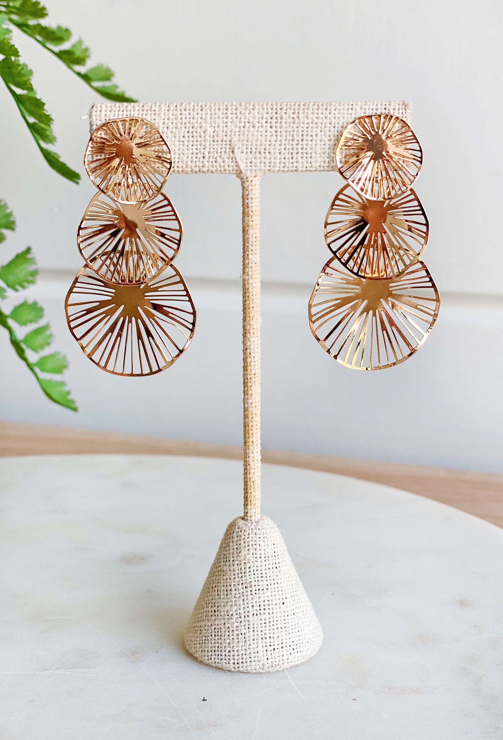 Pretty Things Gold Earrings, three tiered drop earrings