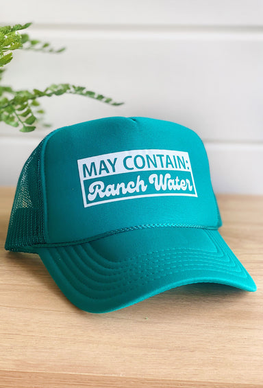 Ranch Water Trucker Hat, turqouise hat with white ranch water vinyl 