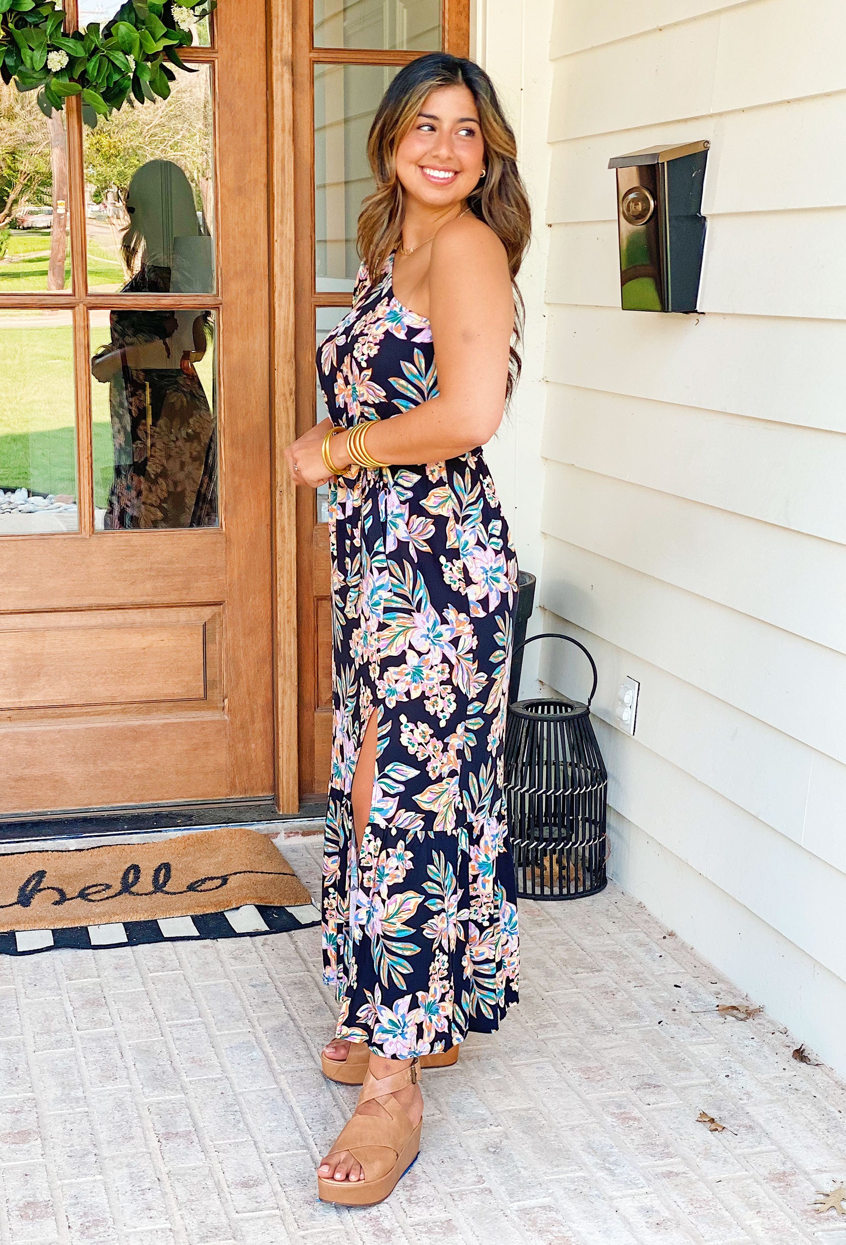 Really Dreamy Floral Midi Dress, one-shoulder dress featuring a stunning floral print, a flattering midi length and a subtle slit detail