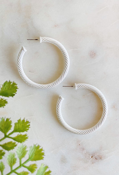 Remi Cable Hoop Earrings in White, cable twist hoop earrings