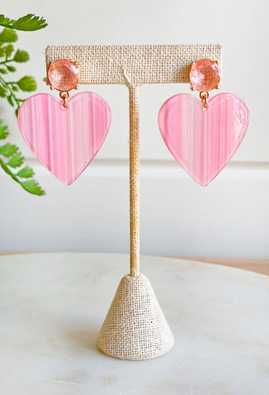 Stealing Hearts Earrings in Pink, pink drop heart earrings