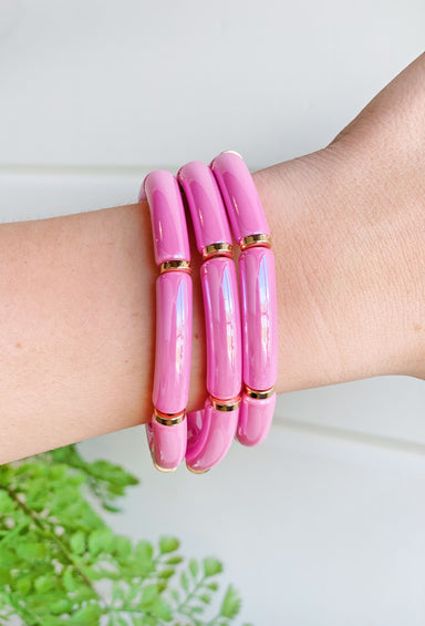 Summer Feelings Bracelet Set in Pink, set of three pink stretchy bracelets 