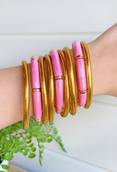 Summer Feelings Bracelet Set in Pink, set of three pink stretchy bracelets 