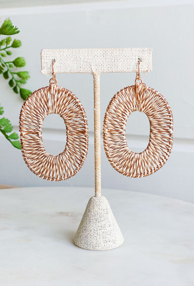 Near to Paradise Earrings, neutral wrapped raffia