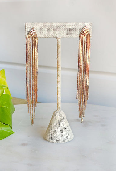 About Last Night Earrings, gold fringe earrings, post back