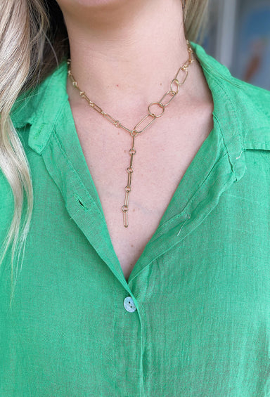 Addison Paperclip Lariat Necklace, lariat necklace, gold finish, lobster clasp