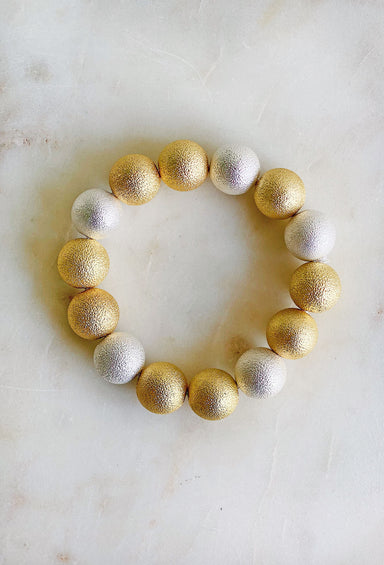 All Eyes On You Bracelet in White Silvver & Gold, silver & Gold textured ball beaded bracelet