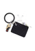 O-Venture Silicone Key Ring in Black Confetti, silicone key ring, black and silver confetti, silver metal detailing