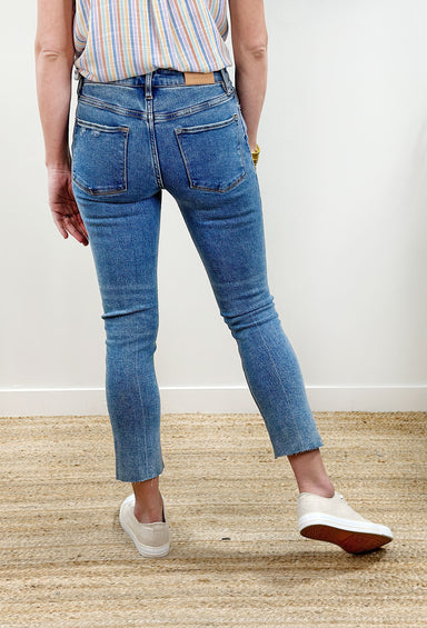 Blaire Straight Denim by Dear John in Seal Beach, cropped denim, clean, no distressing jeans, raw hem