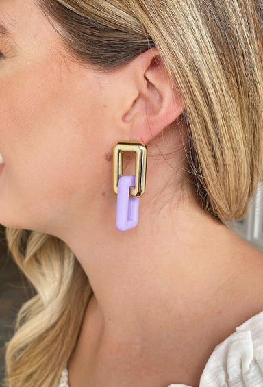 Bright Daydream Earrings in Lavender, chain link drop earrings, gold and lavender