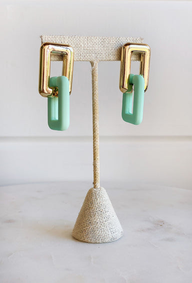 Bright Daydream Earrings in mint, chain link drop earrings, gold and mint