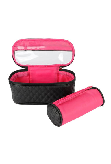 BUDHAGIRL Travel Case, black bracelet travel case, quilted with a handle, pink bracelet holder on the inside