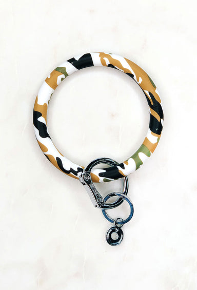 O-Venture Silicone Key Ring in Camo, Camo circle wristlet key ring  Edit alt text