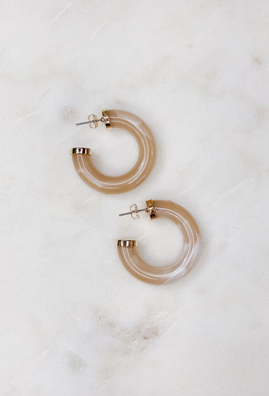 Charlie Acrylic Hoop Earrings in Beige, acrylic hoop, beige, post backing