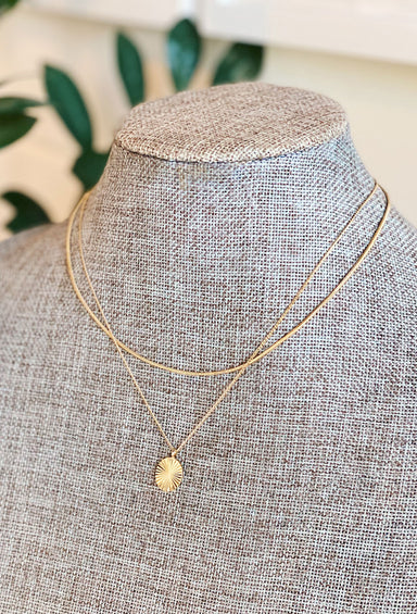 Columbus Textured Oval Necklace, gold dipped layered necklace with textured oval charm