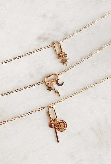 Dainty Charms & Paperclip Necklace, gold paperclip necklace with charms