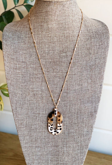 Darla Mixed Media Arch Necklace, neutral colored necklace with punches of tortoise and animal print