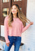 Dreamers Favorite Sweater in Heathered Flamingo, light pink super soft sweater with seam down the front 