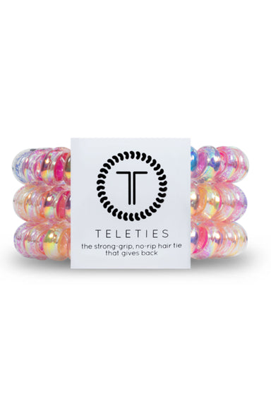 TELETIES Large Hair Ties- Eat Glitter For Breakfast, rainbow hair coil hair ties 