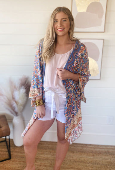 For Your Life Mixed Print Kimono, open front, floral print, high low