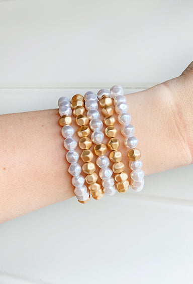 Full Of Grace Bracelet Set, pearlized and gold hammer beads, set of 5 bracelets