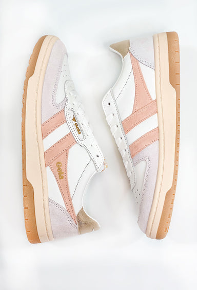 Gola Hawk Sneakers in Pearl Pink, white sneakers with pink and white fabric details