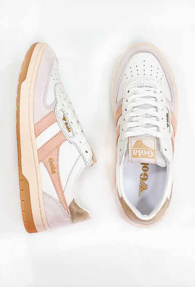 Gola Hawk Sneakers in Pearl Pink, white sneakers with pink and white fabric details