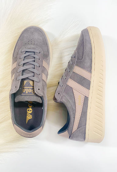 Gola Grandslam Sneaker in Suede Ash, grey suede sneaker with light pink leather detailing