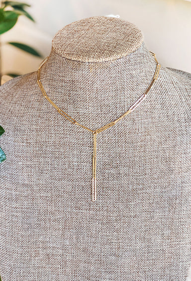 Gold Paperclip Lariat Necklace, 18k gold dipped with lobster clasp, approx 10' in diameter with an approx 3' of adjustable length 