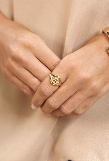 Gold Signet Initial Ring, gold initial circle ring 