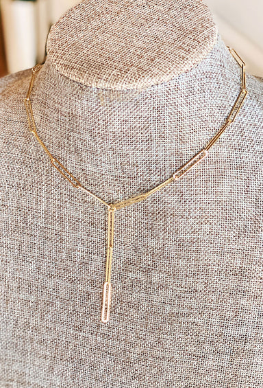 Gold Paperclip Lariat Necklace, 18k gold dipped with lobster clasp, approx 10' in diameter with an approx 3' of adjustable length 