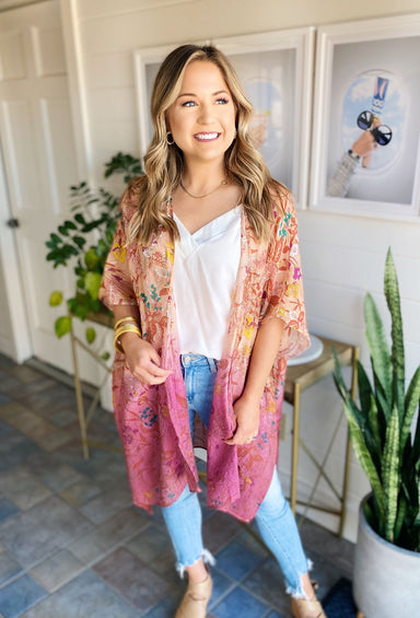 Happy Feelings Floral Kimono, floral print, open front