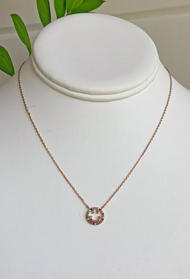 Happy As Can Be Necklace, dainty gold necklace, different colored crystals with smiley face