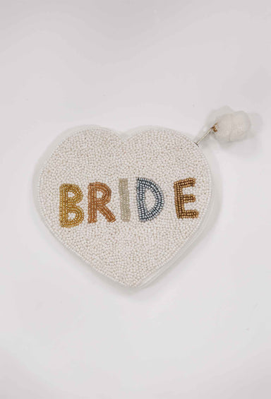 Heart Shape Bride Beaded Pouch, beadedheartshaped coin pouch with bride in metallic beads 